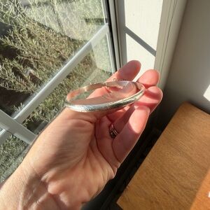 Antique Dainty Sterling Silver Textured Hinged Bangle Bracelet with Safety Chain